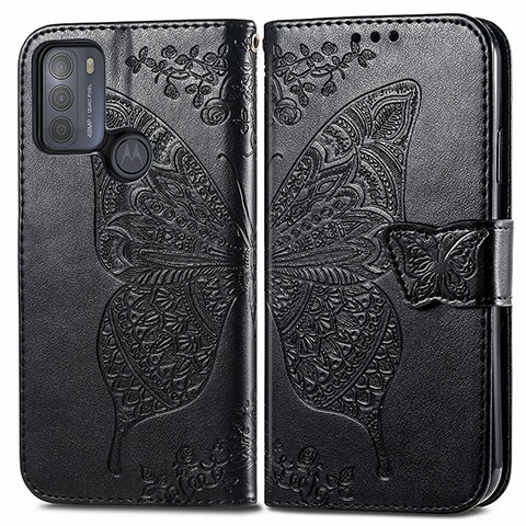 Funda de Cuero Cartera con Soporte Mariposa Carcasa para Motorola Moto G50 Negro