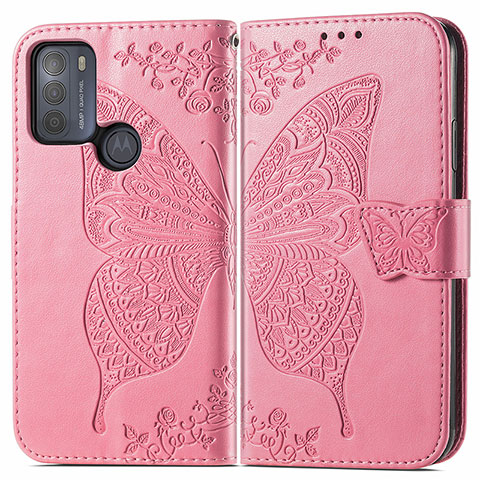 Funda de Cuero Cartera con Soporte Mariposa Carcasa para Motorola Moto G50 Rosa Roja