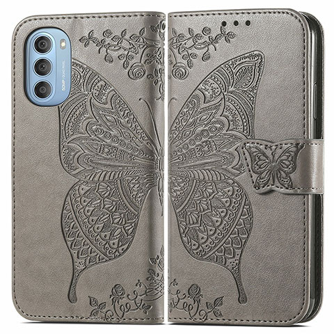 Funda de Cuero Cartera con Soporte Mariposa Carcasa para Motorola Moto G51 5G Gris