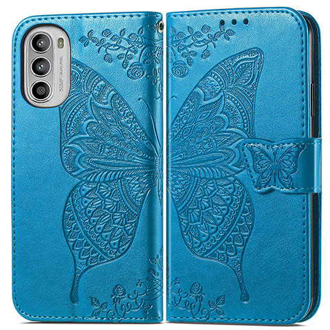 Funda de Cuero Cartera con Soporte Mariposa Carcasa para Motorola Moto G52j 5G Azul