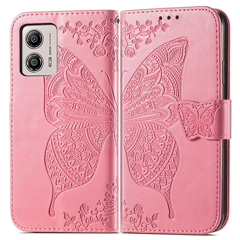 Funda de Cuero Cartera con Soporte Mariposa Carcasa para Motorola Moto G53 5G Rosa Roja