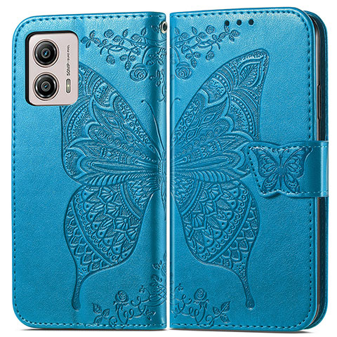 Funda de Cuero Cartera con Soporte Mariposa Carcasa para Motorola Moto G53y 5G Azul