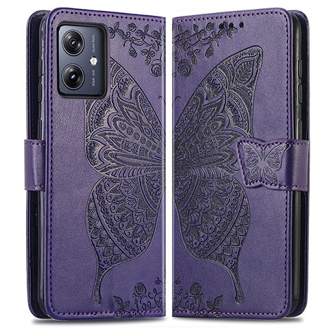 Funda de Cuero Cartera con Soporte Mariposa Carcasa para Motorola Moto G54 5G Morado