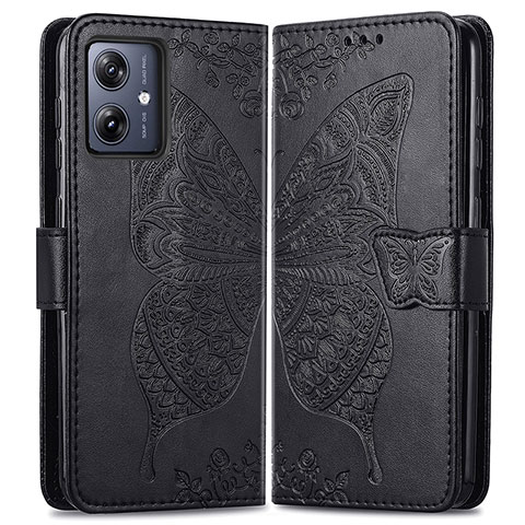 Funda de Cuero Cartera con Soporte Mariposa Carcasa para Motorola Moto G54 5G Negro