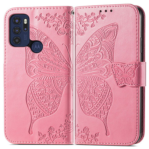 Funda de Cuero Cartera con Soporte Mariposa Carcasa para Motorola Moto G60s Rosa Roja