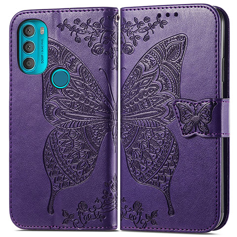 Funda de Cuero Cartera con Soporte Mariposa Carcasa para Motorola Moto G71 5G Morado