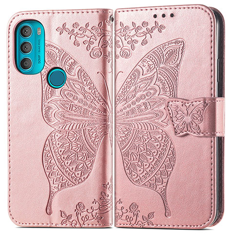 Funda de Cuero Cartera con Soporte Mariposa Carcasa para Motorola Moto G71 5G Rosa