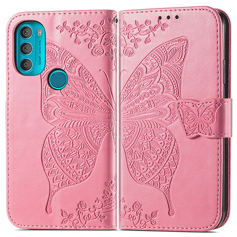 Funda de Cuero Cartera con Soporte Mariposa Carcasa para Motorola Moto G71 5G Rosa Roja