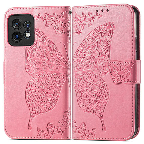 Funda de Cuero Cartera con Soporte Mariposa Carcasa para Motorola Moto X40 5G Rosa Roja