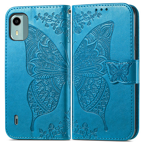 Funda de Cuero Cartera con Soporte Mariposa Carcasa para Nokia C12 Azul