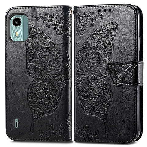 Funda de Cuero Cartera con Soporte Mariposa Carcasa para Nokia C12 Negro