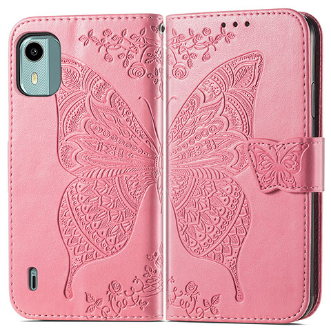 Funda de Cuero Cartera con Soporte Mariposa Carcasa para Nokia C12 Rosa Roja