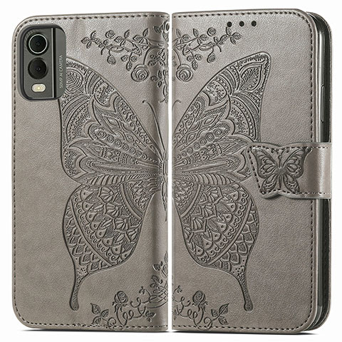 Funda de Cuero Cartera con Soporte Mariposa Carcasa para Nokia C210 Gris