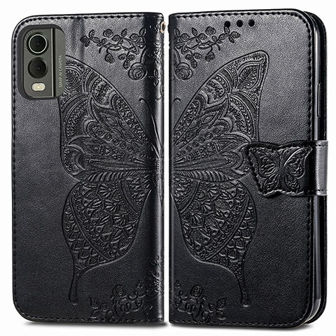 Funda de Cuero Cartera con Soporte Mariposa Carcasa para Nokia C210 Negro