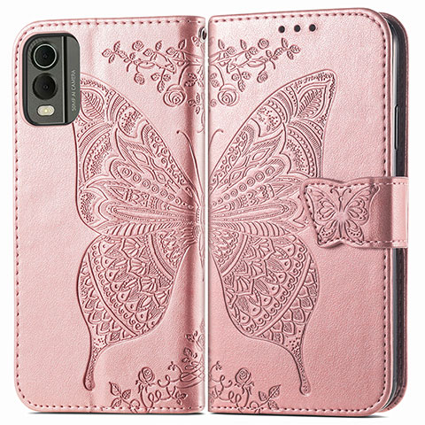 Funda de Cuero Cartera con Soporte Mariposa Carcasa para Nokia C210 Oro Rosa