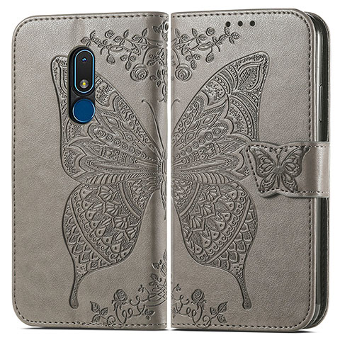 Funda de Cuero Cartera con Soporte Mariposa Carcasa para Nokia C3 Gris