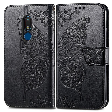 Funda de Cuero Cartera con Soporte Mariposa Carcasa para Nokia C3 Negro