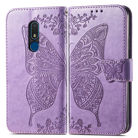 Funda de Cuero Cartera con Soporte Mariposa Carcasa para Nokia C3 Purpura Claro