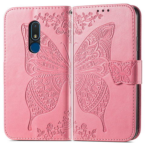 Funda de Cuero Cartera con Soporte Mariposa Carcasa para Nokia C3 Rosa Roja