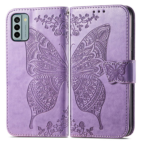 Funda de Cuero Cartera con Soporte Mariposa Carcasa para Nokia G22 Purpura Claro