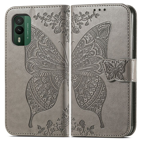 Funda de Cuero Cartera con Soporte Mariposa Carcasa para Nokia XR21 Gris