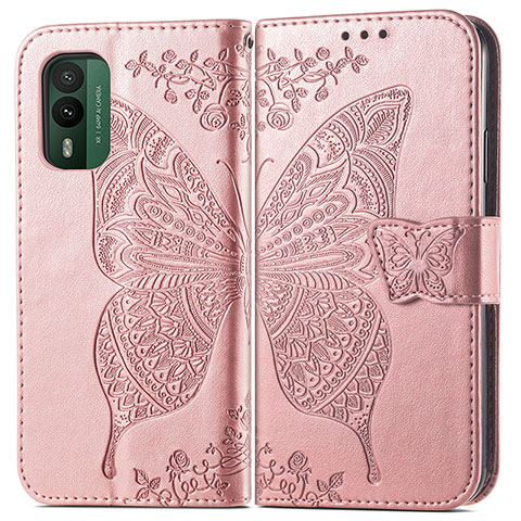 Funda de Cuero Cartera con Soporte Mariposa Carcasa para Nokia XR21 Oro Rosa