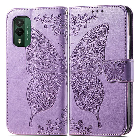 Funda de Cuero Cartera con Soporte Mariposa Carcasa para Nokia XR21 Purpura Claro