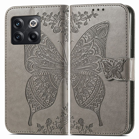 Funda de Cuero Cartera con Soporte Mariposa Carcasa para OnePlus 10T 5G Gris