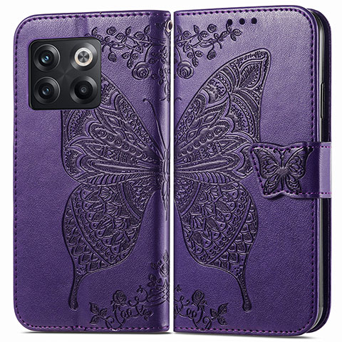 Funda de Cuero Cartera con Soporte Mariposa Carcasa para OnePlus 10T 5G Morado