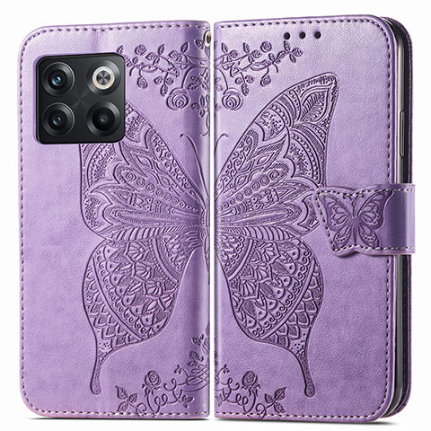 Funda de Cuero Cartera con Soporte Mariposa Carcasa para OnePlus 10T 5G Purpura Claro