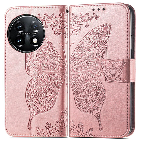 Funda de Cuero Cartera con Soporte Mariposa Carcasa para OnePlus 11 5G Oro Rosa