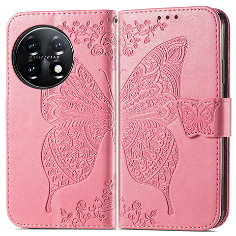 Funda de Cuero Cartera con Soporte Mariposa Carcasa para OnePlus 11 5G Rosa Roja