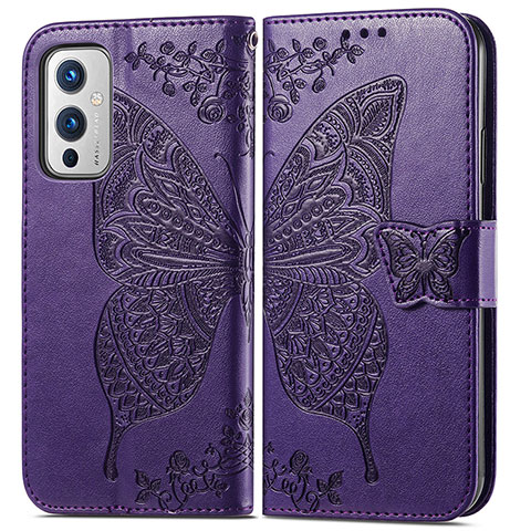 Funda de Cuero Cartera con Soporte Mariposa Carcasa para OnePlus 9 5G Morado