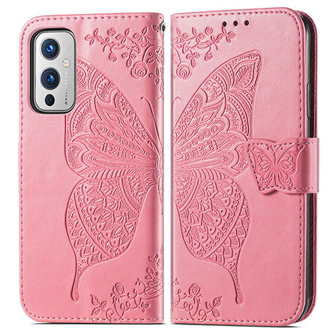 Funda de Cuero Cartera con Soporte Mariposa Carcasa para OnePlus 9 5G Rosa Roja