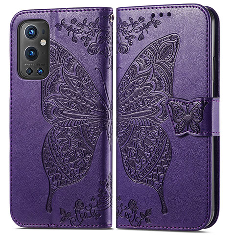 Funda de Cuero Cartera con Soporte Mariposa Carcasa para OnePlus 9 Pro 5G Morado