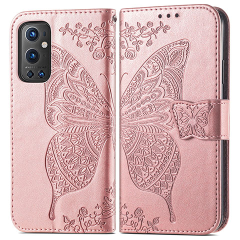 Funda de Cuero Cartera con Soporte Mariposa Carcasa para OnePlus 9 Pro 5G Oro Rosa