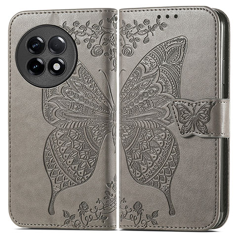 Funda de Cuero Cartera con Soporte Mariposa Carcasa para OnePlus Ace 2 5G Gris