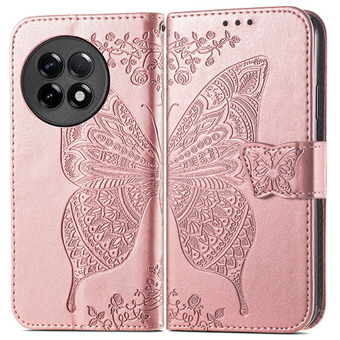 Funda de Cuero Cartera con Soporte Mariposa Carcasa para OnePlus Ace 2 5G Oro Rosa