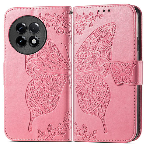 Funda de Cuero Cartera con Soporte Mariposa Carcasa para OnePlus Ace 2 5G Rosa Roja