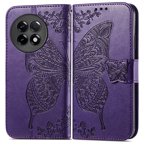 Funda de Cuero Cartera con Soporte Mariposa Carcasa para OnePlus Ace 2 Pro 5G Morado