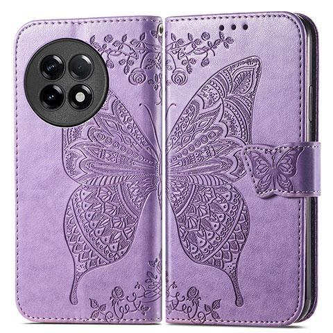 Funda de Cuero Cartera con Soporte Mariposa Carcasa para OnePlus Ace 2 Pro 5G Purpura Claro