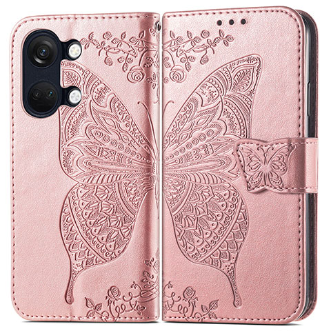 Funda de Cuero Cartera con Soporte Mariposa Carcasa para OnePlus Ace 2V 5G Oro Rosa