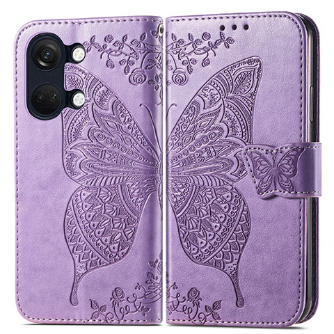 Funda de Cuero Cartera con Soporte Mariposa Carcasa para OnePlus Ace 2V 5G Purpura Claro