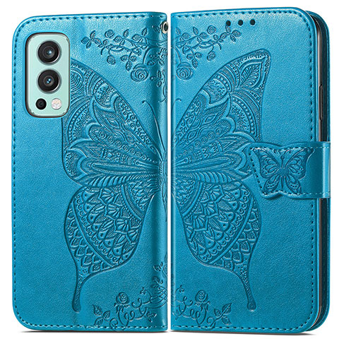 Funda de Cuero Cartera con Soporte Mariposa Carcasa para OnePlus Nord 2 5G Azul