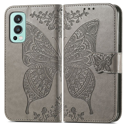 Funda de Cuero Cartera con Soporte Mariposa Carcasa para OnePlus Nord 2 5G Gris