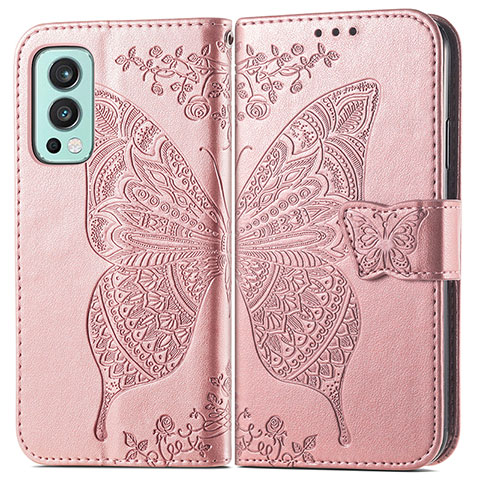 Funda de Cuero Cartera con Soporte Mariposa Carcasa para OnePlus Nord 2 5G Oro Rosa