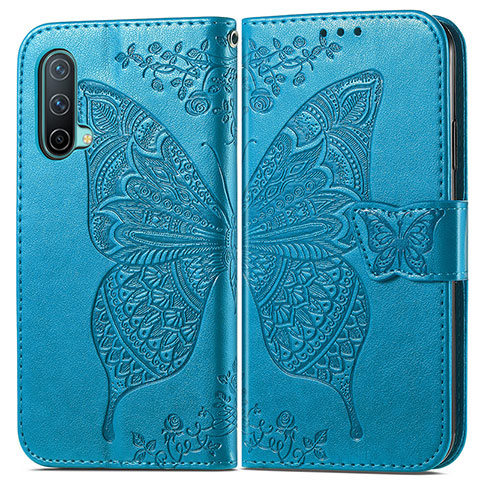 Funda de Cuero Cartera con Soporte Mariposa Carcasa para OnePlus Nord CE 5G Azul