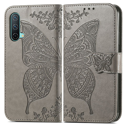 Funda de Cuero Cartera con Soporte Mariposa Carcasa para OnePlus Nord CE 5G Gris