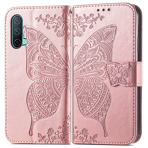 Funda de Cuero Cartera con Soporte Mariposa Carcasa para OnePlus Nord CE 5G Oro Rosa