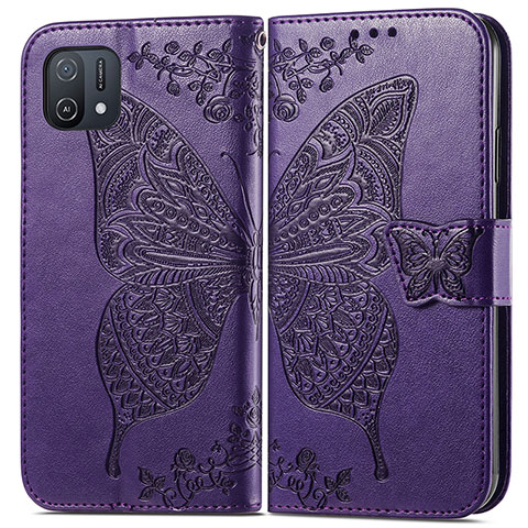 Funda de Cuero Cartera con Soporte Mariposa Carcasa para Oppo A16e Morado